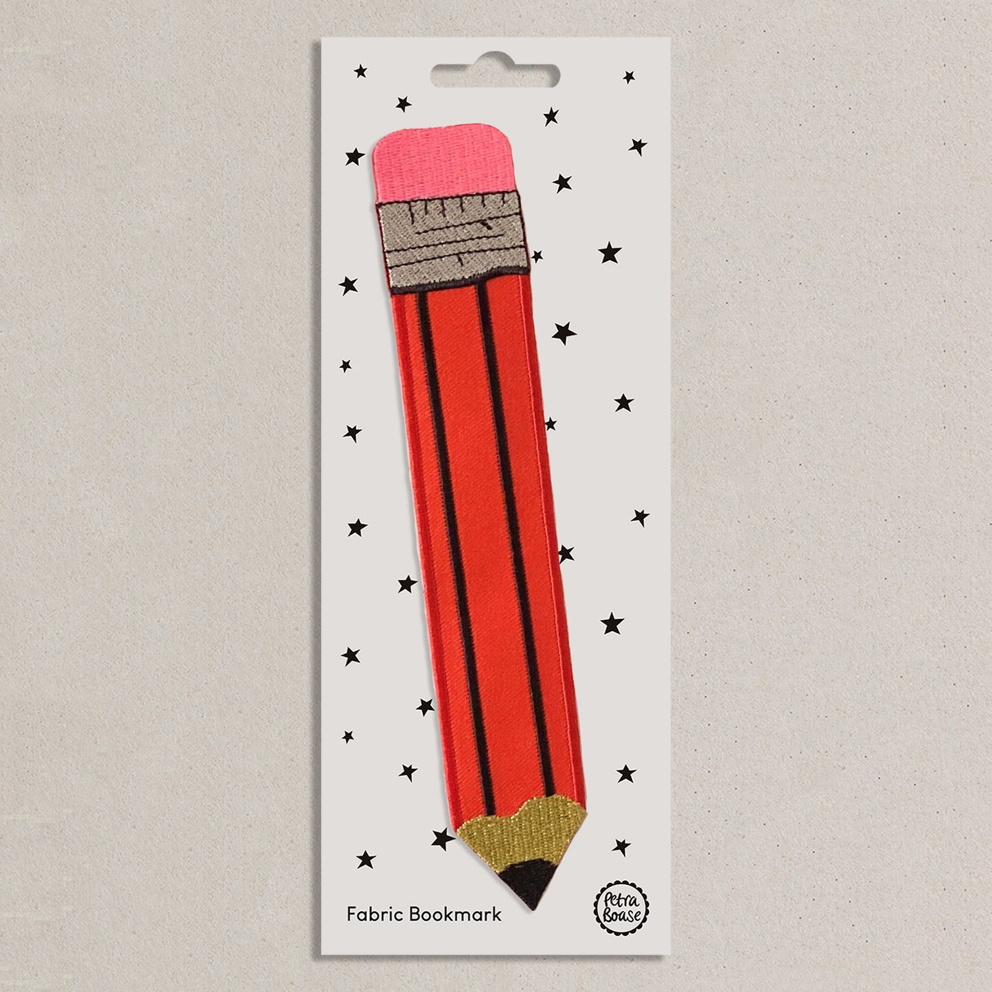 Red Pencil Embroidered Fabric Bookmark