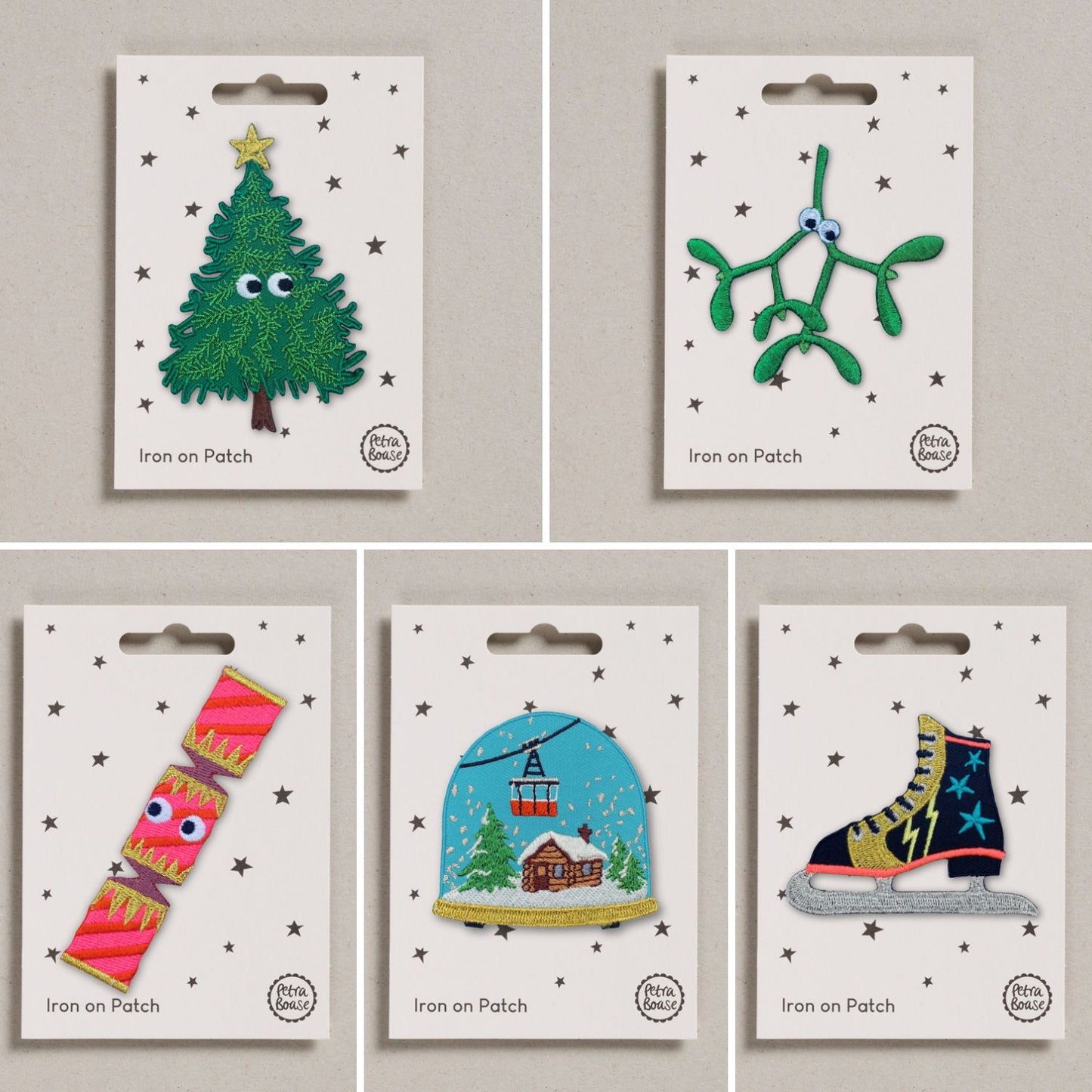 Set of 5 Christmas theme iron on fabric patches