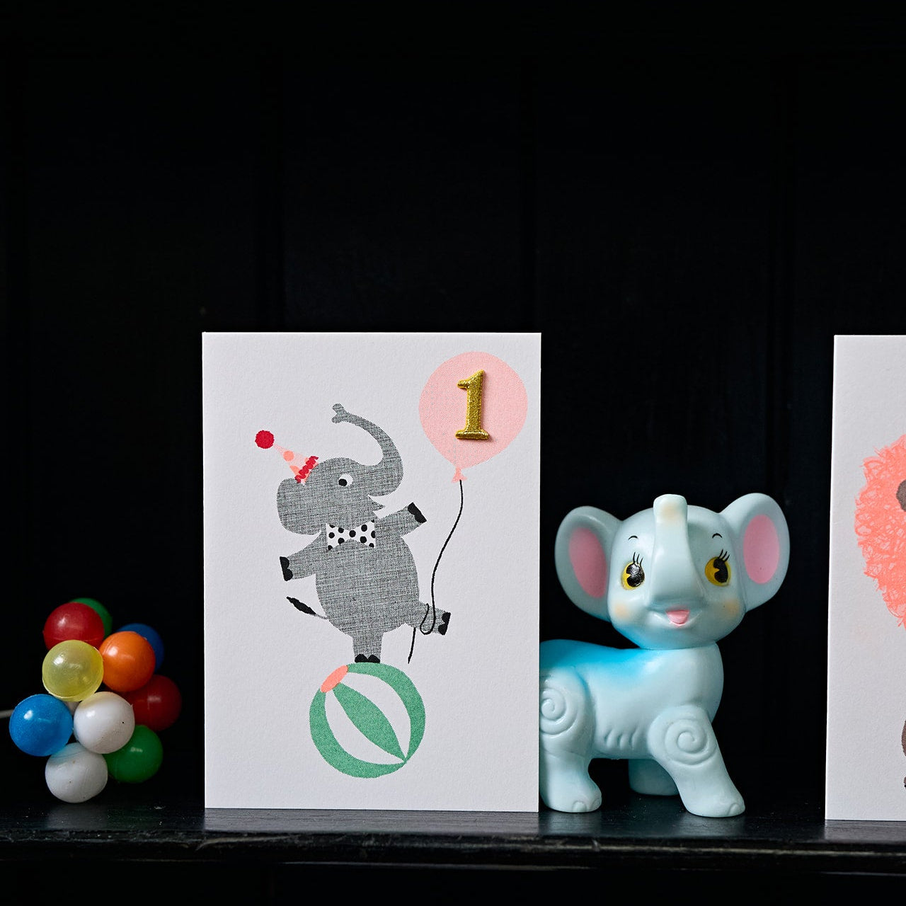 Elly on Ball Age 1 Card- First Birthday Card