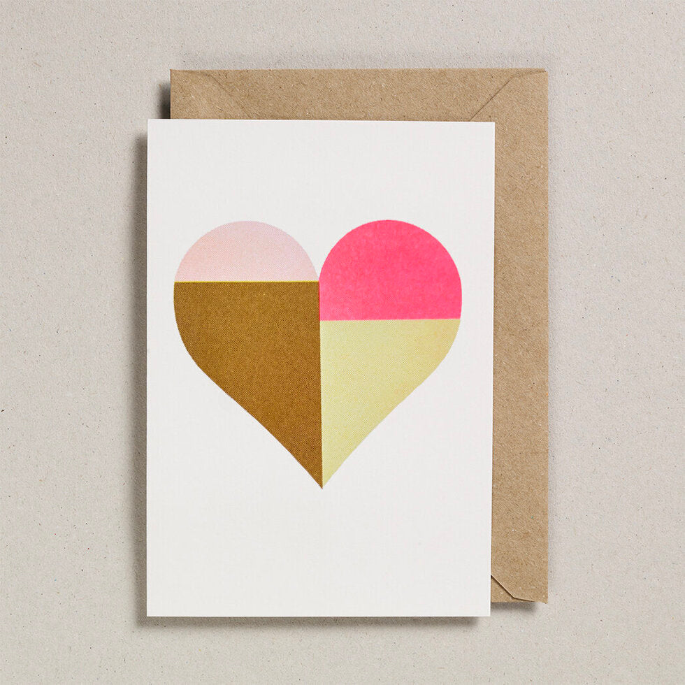 Patchwork Heart Riso Printed Greeting Card | Heart 3 Design.