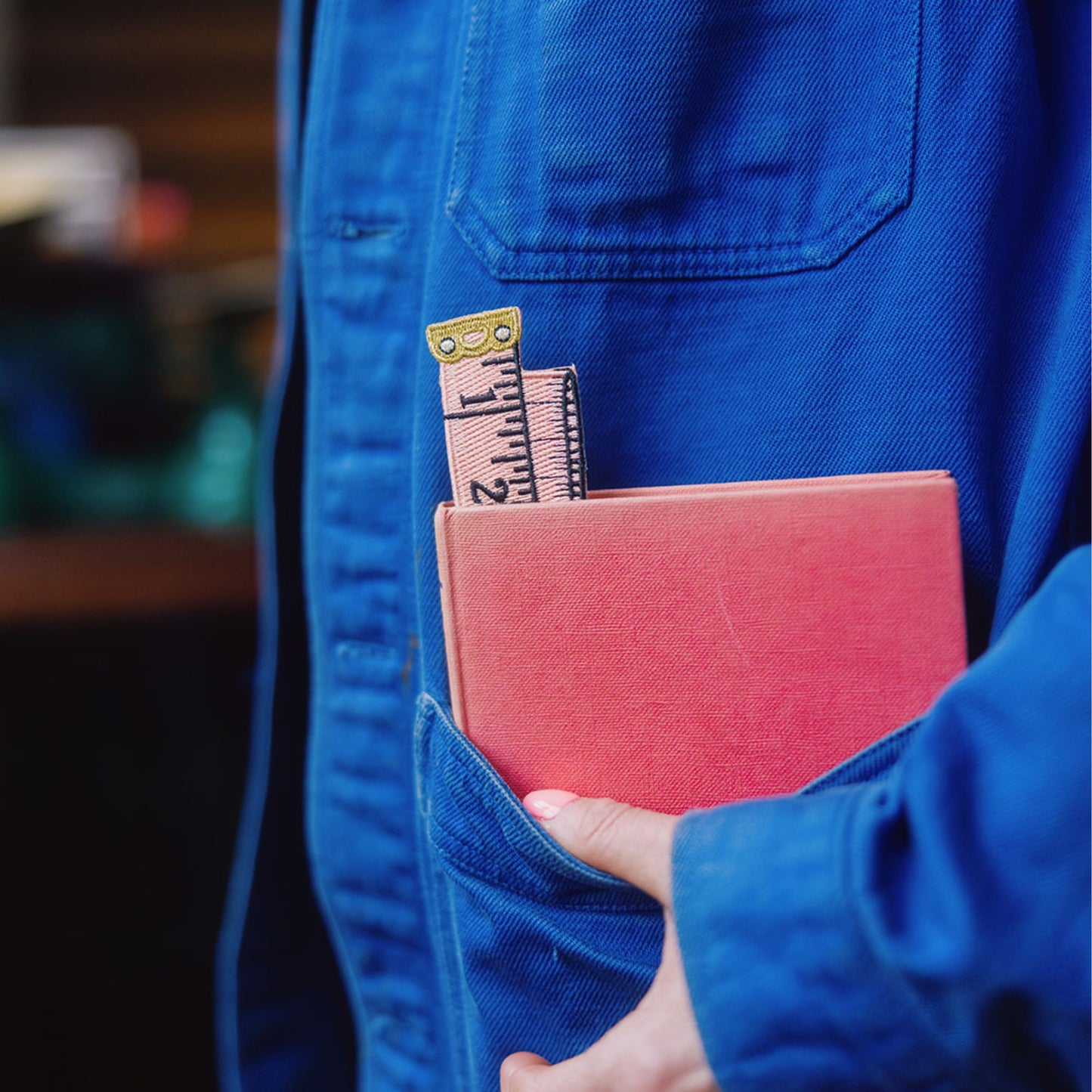 Blue Tape Measure Embroidered Fabric Bookmark