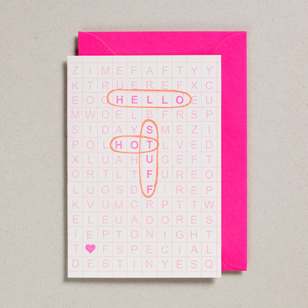 Hello Hot Stuff Word Search Eco Printed Greeting Card