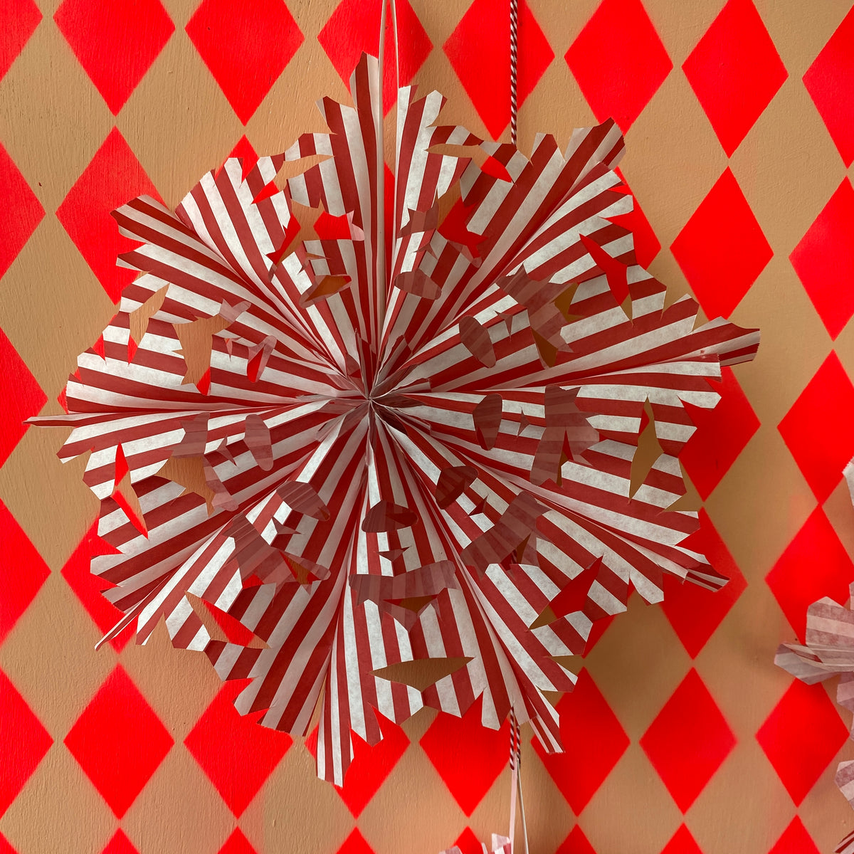 Red and White Stripe Paper Bag Fan DIY kitSet of 3 Petra Boase Ltd