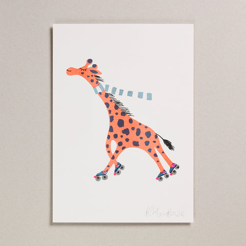 Risograph Print (A4) - Giraffe on Skates