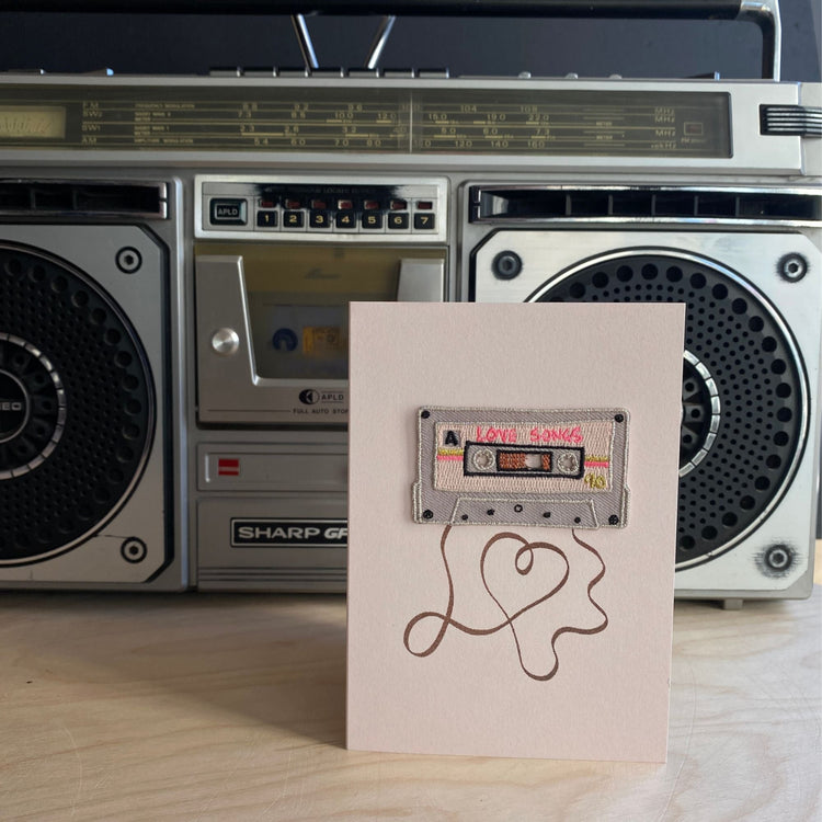 Love songs cassette iron on patch Valentines card fo0r music lovers
