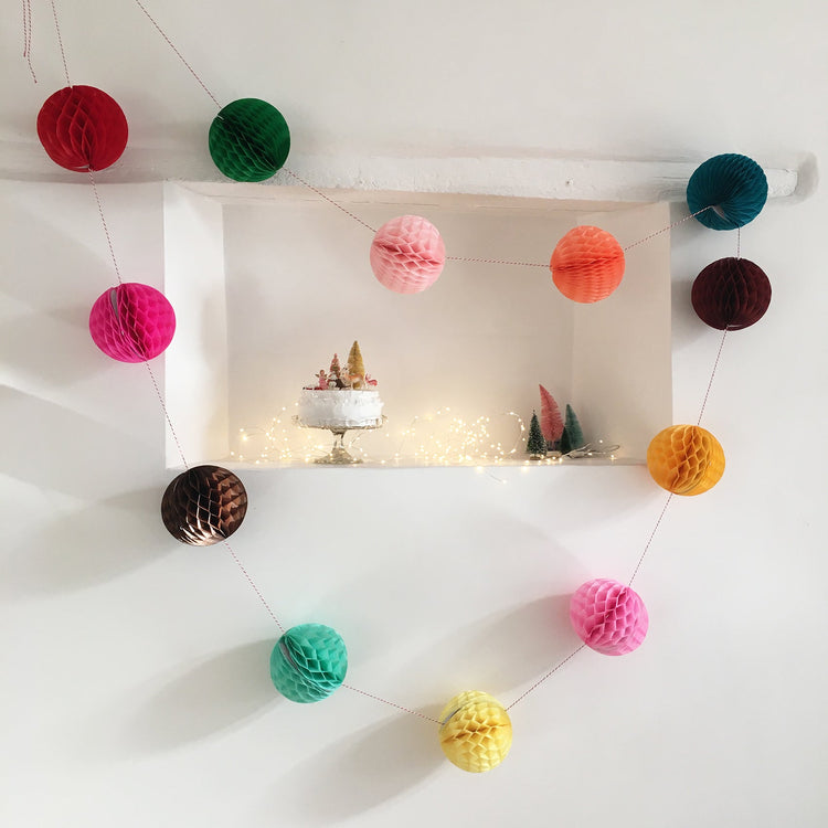 Tissue Paper ball garland decoration.