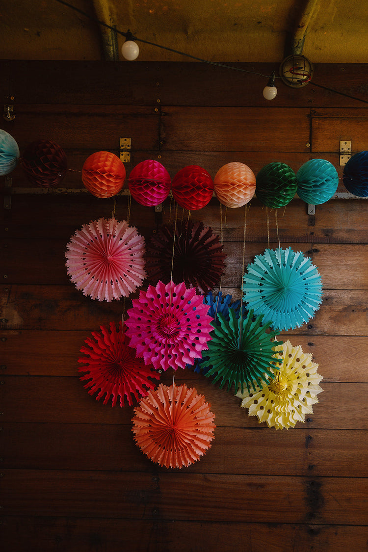 Colourful Eco paper decorations.