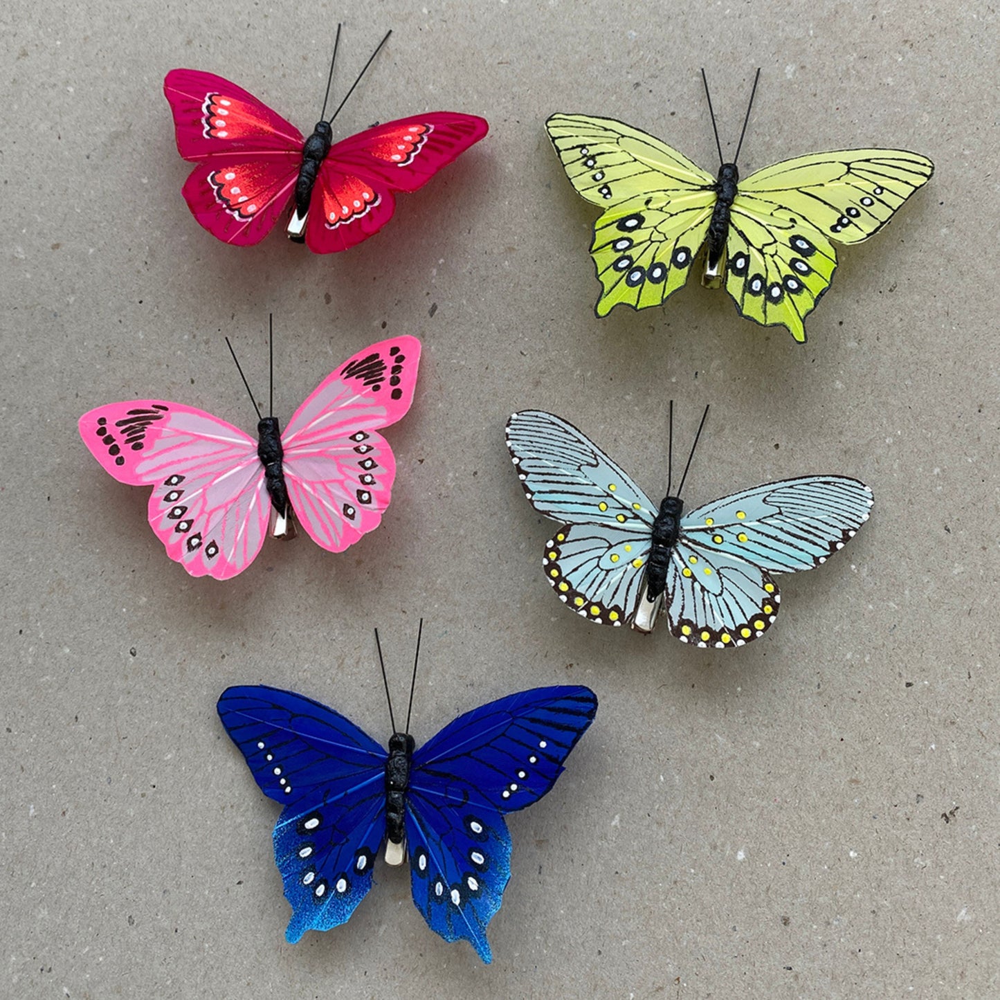 Set of 5 Feather Butterfly Clip on Decorations