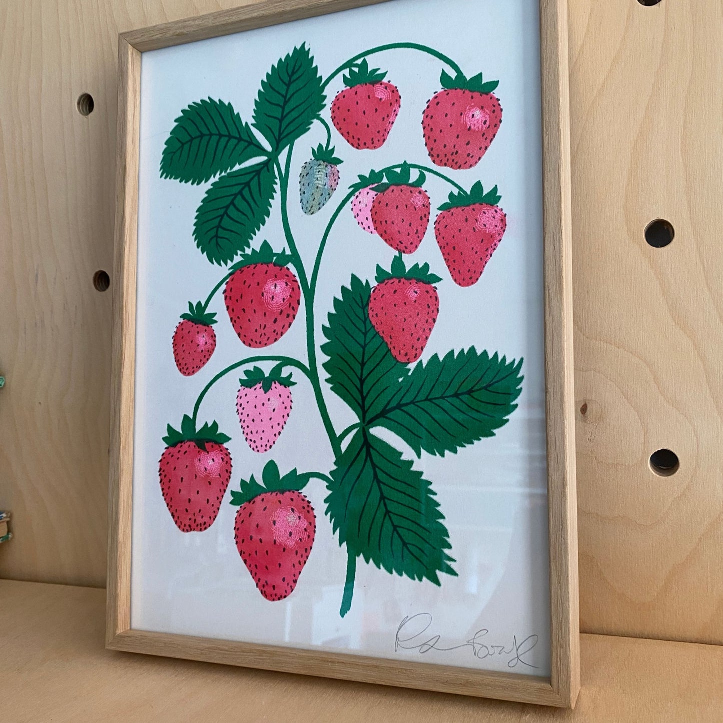 Strawberries Risograph A4 Wall Art Print.