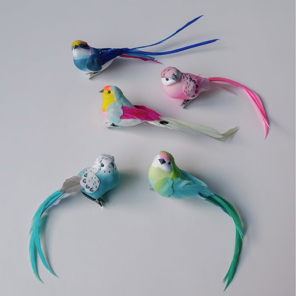 Set of 5 Colourful Feather Bird Clip Decorations