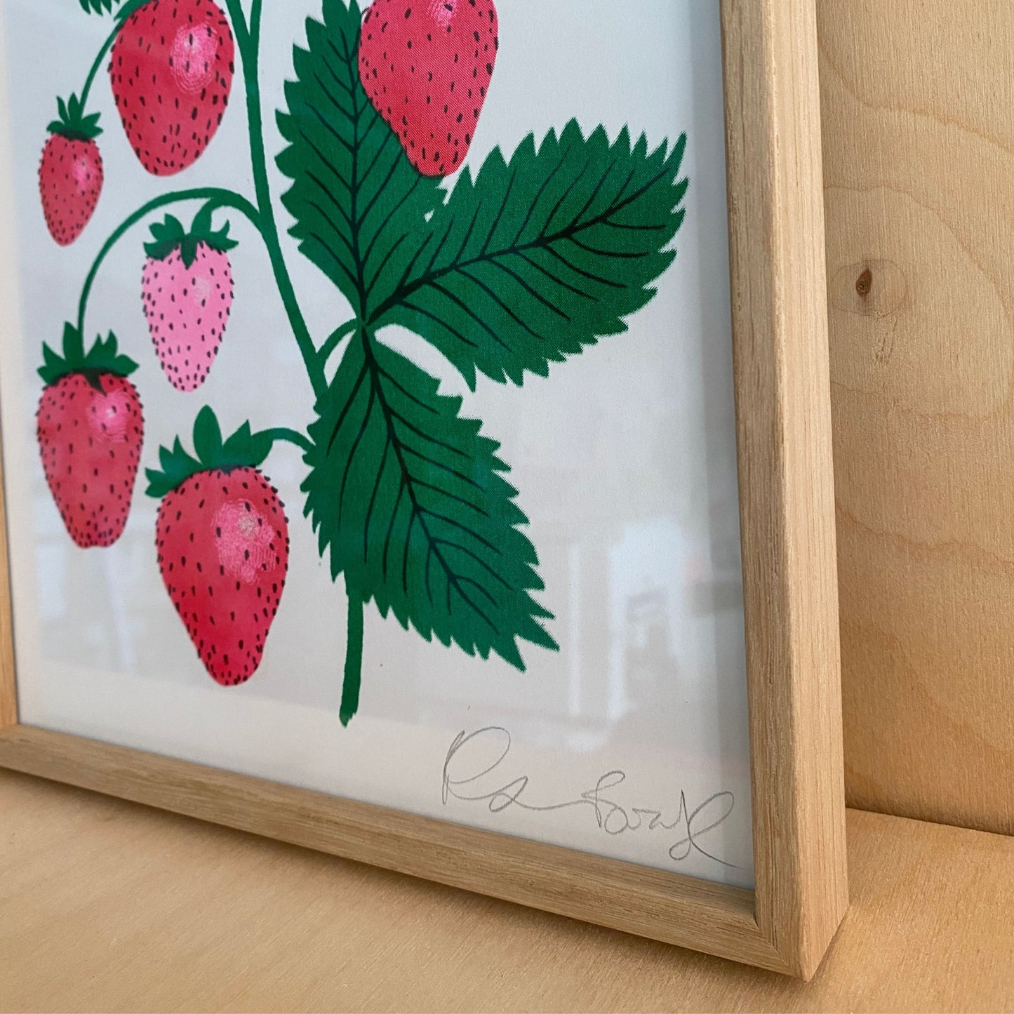 Strawberries Risograph A4 Wall Art Print.