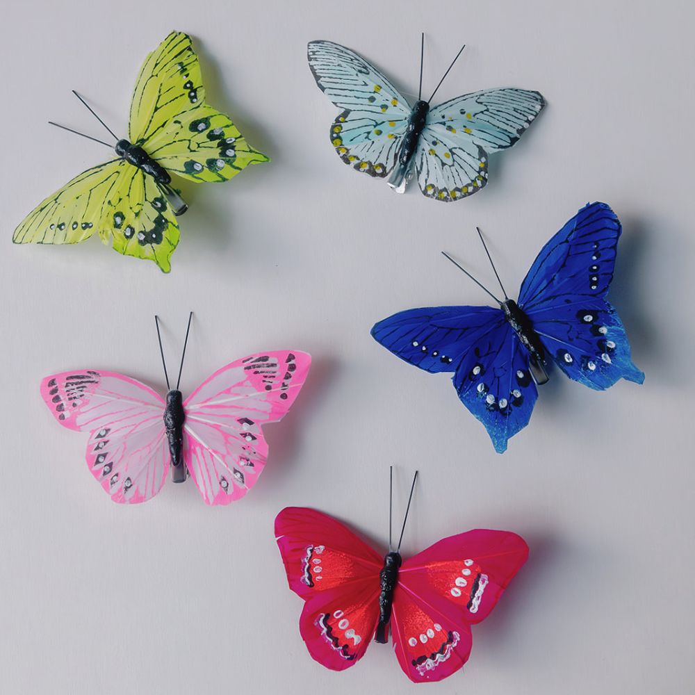 Set of 5 Feather Butterfly Clip on Decorations