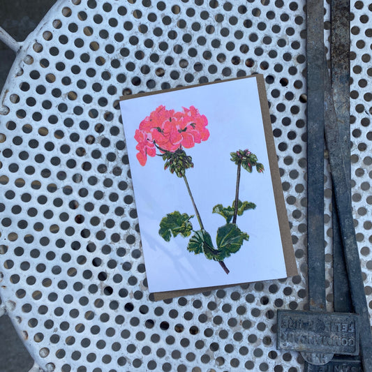 Red Geranium Floral Greeting Card