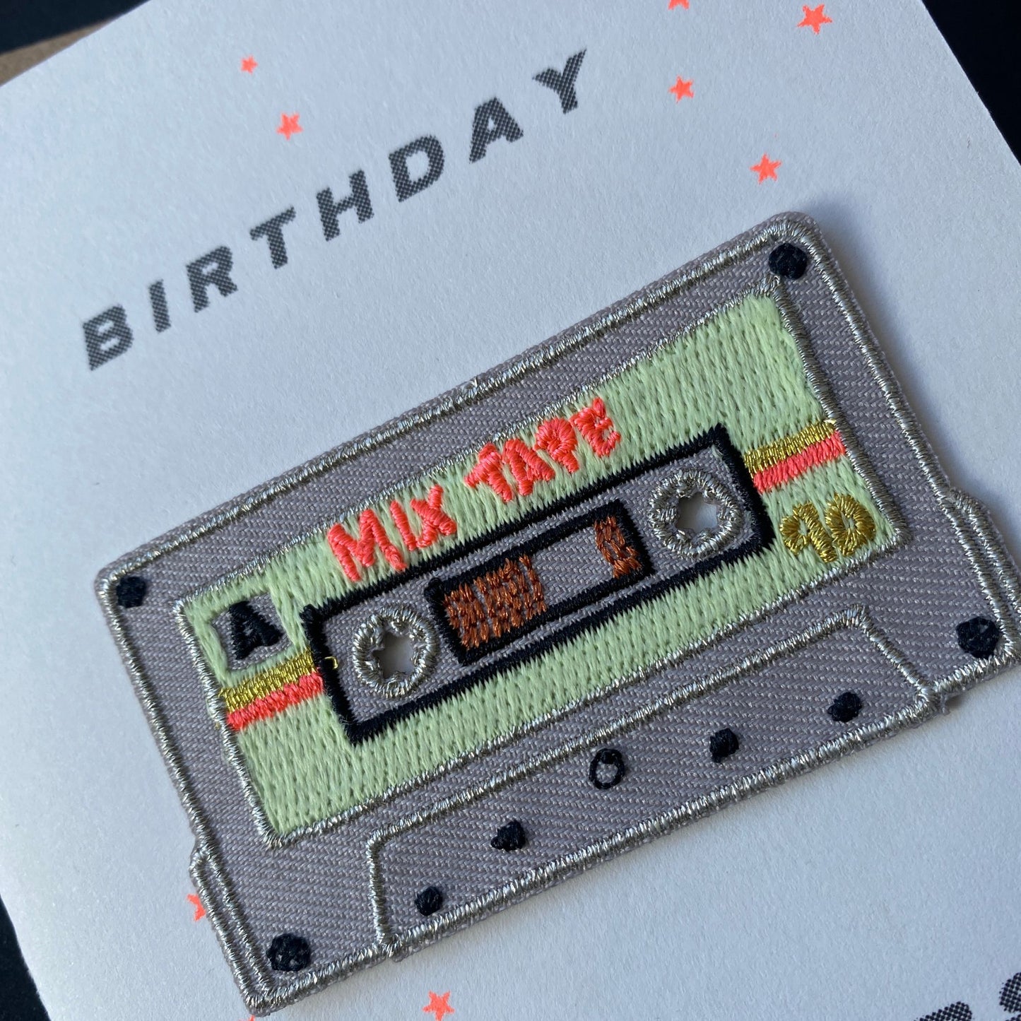 'Birthday Bangers' Mix Tape Iron On Patch Birthday Card