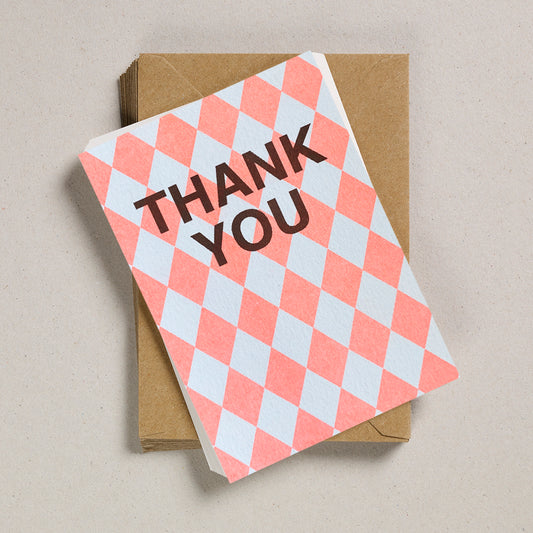 A6 Thank You Cards - Flouro Orange Diamonds