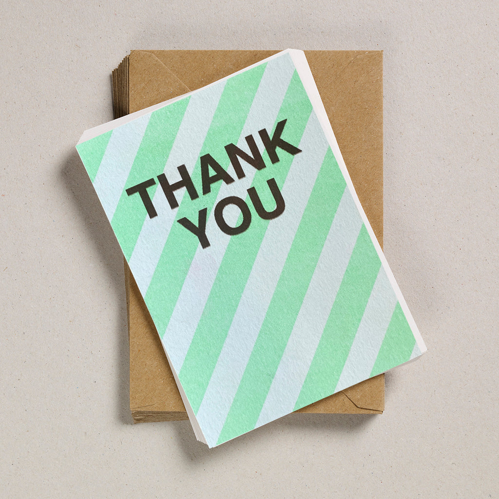 A6 Thank You Cards - Acid Green Diagonal strips