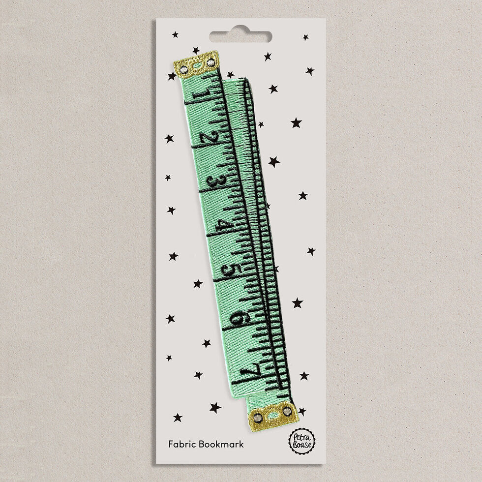 Mint Tape Measure Embroidered Fabric Bookmark