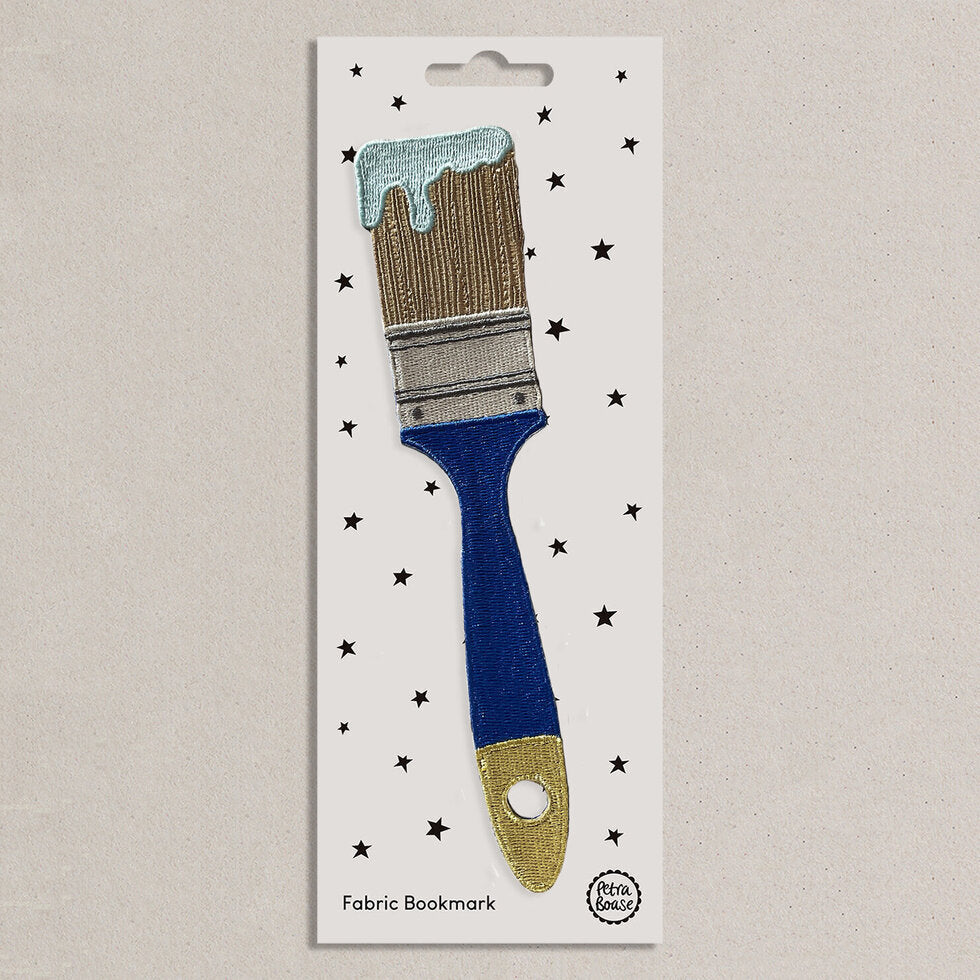 Blue Paintbrush Embroidered Fabric Bookmark
