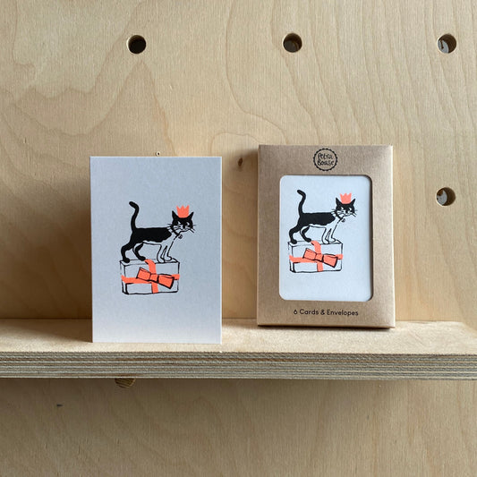 Cat with paper crown mini Christmas card pack | Petra Boase