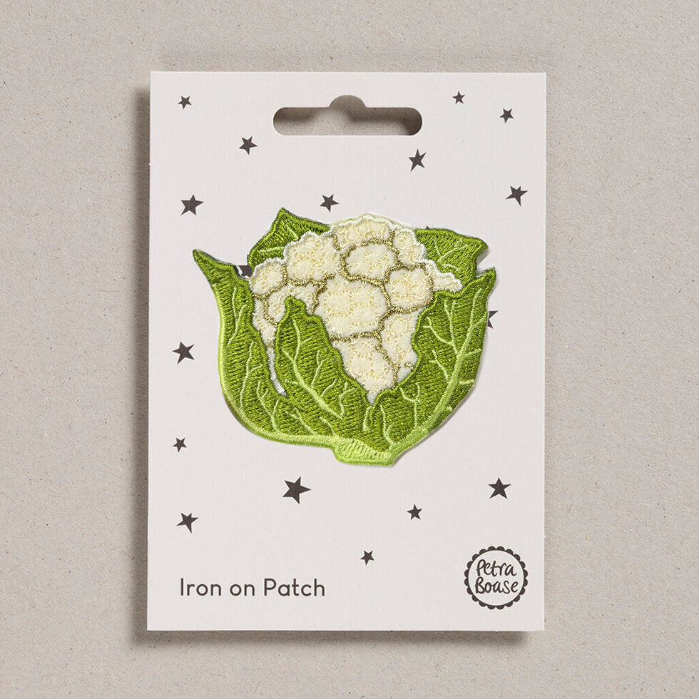 Cauliflower Embroidered Iron on Patch on a card backing