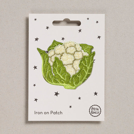 Cauliflower Embroidered Iron on Patch on a card backing