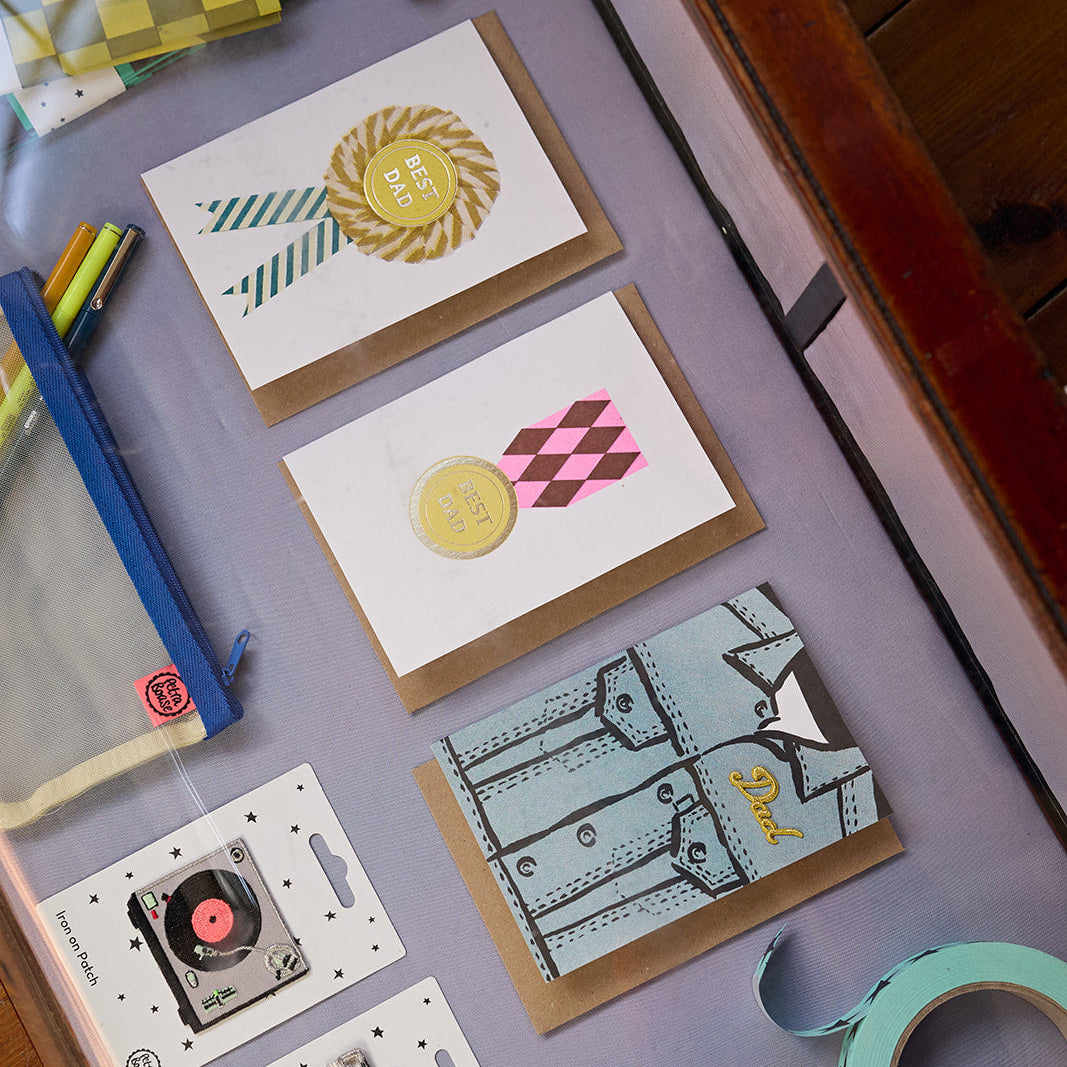Fathers Day gifts and Risograph printed Greeting card In vintage Cabinet.