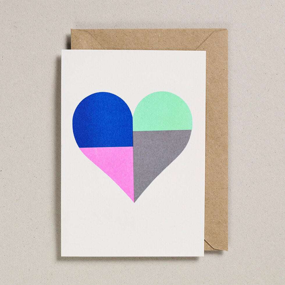 Patchwork Heart Riso Printed Greeting Card | Heart 4 Design.