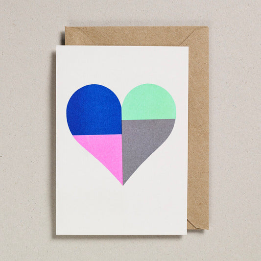 Patchwork Heart Riso Printed Greeting Card | Heart 4 Design.