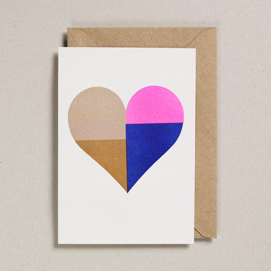 Patchwork Heart Riso Printed Greeting Card | Heart 6 Design.