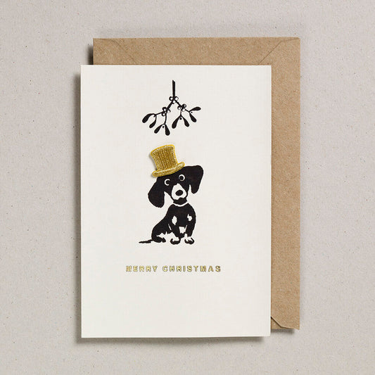 Iron on Christmas Charm Greeting card - Mistletoe Dog