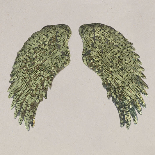 Iron on Patch - Set of 2 Gold Sequin Wings (Small)