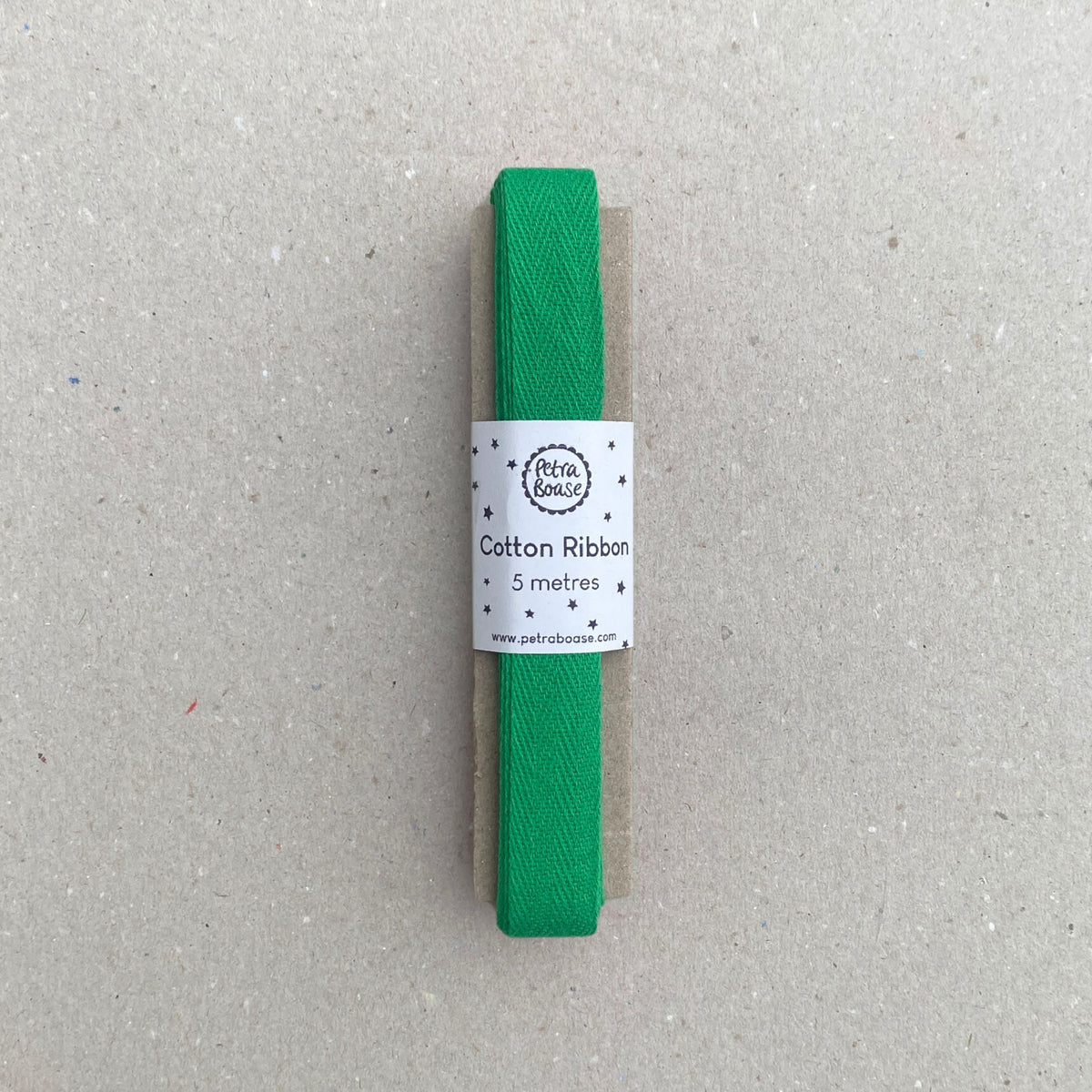 Green Cotton Herringbone Ribbon, 5 Metre Length