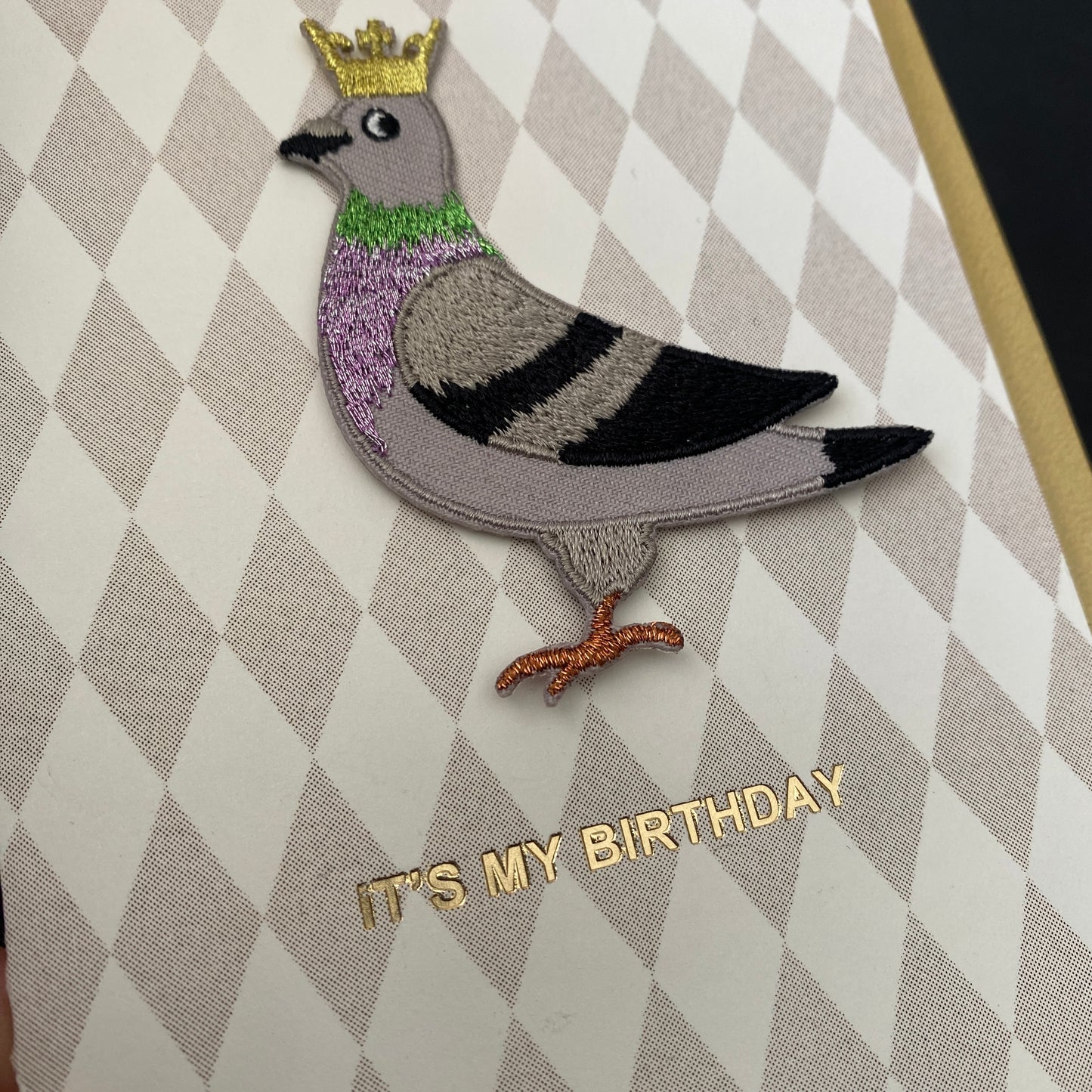 'It's My Birthday' Pigeon Iron On Patch Birthday Card