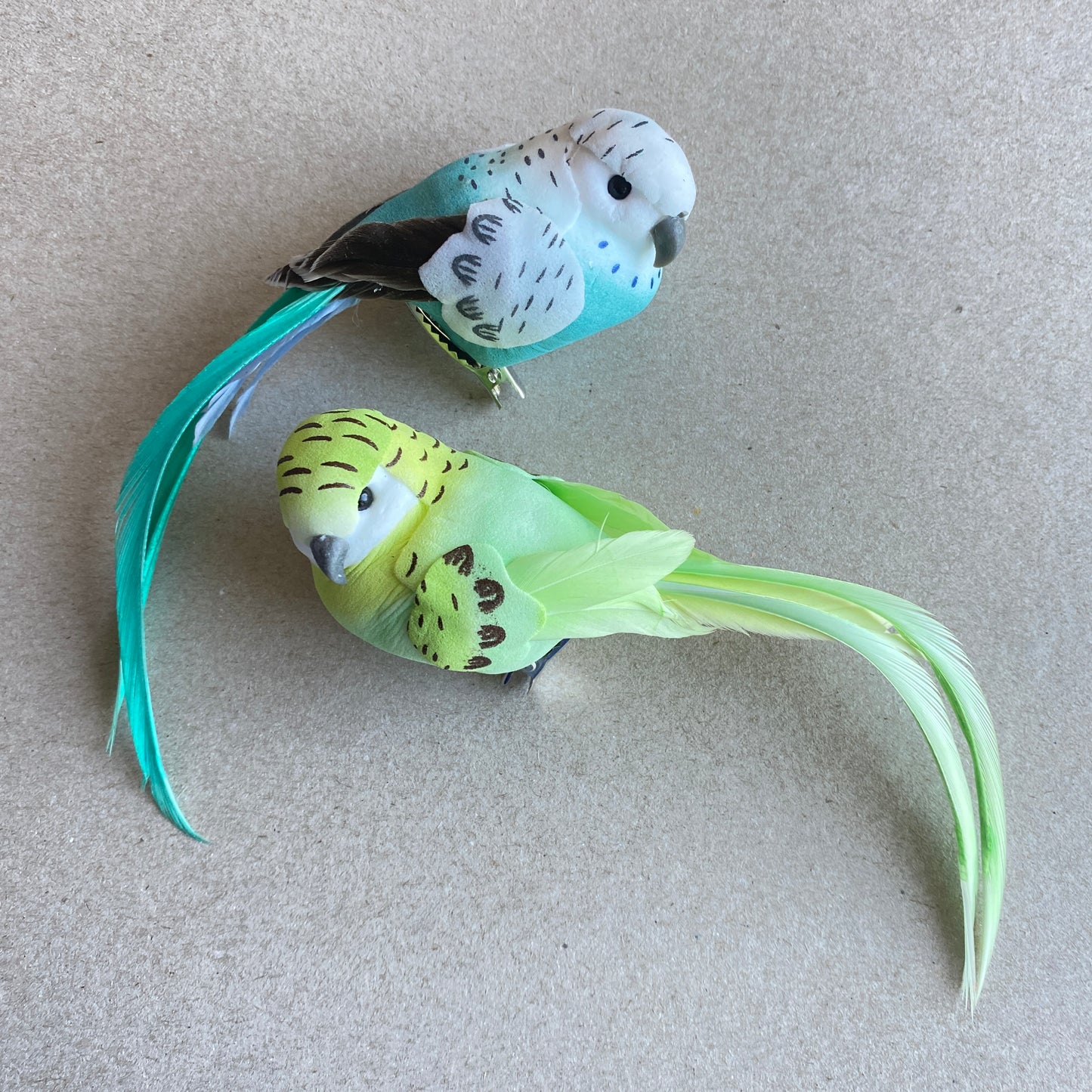 A Pair of Budgie feather Bird Clip Decorations