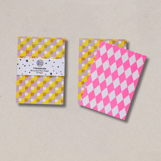 Set Of 2 Notebooks - Lilac/Yellow & Hot Pink