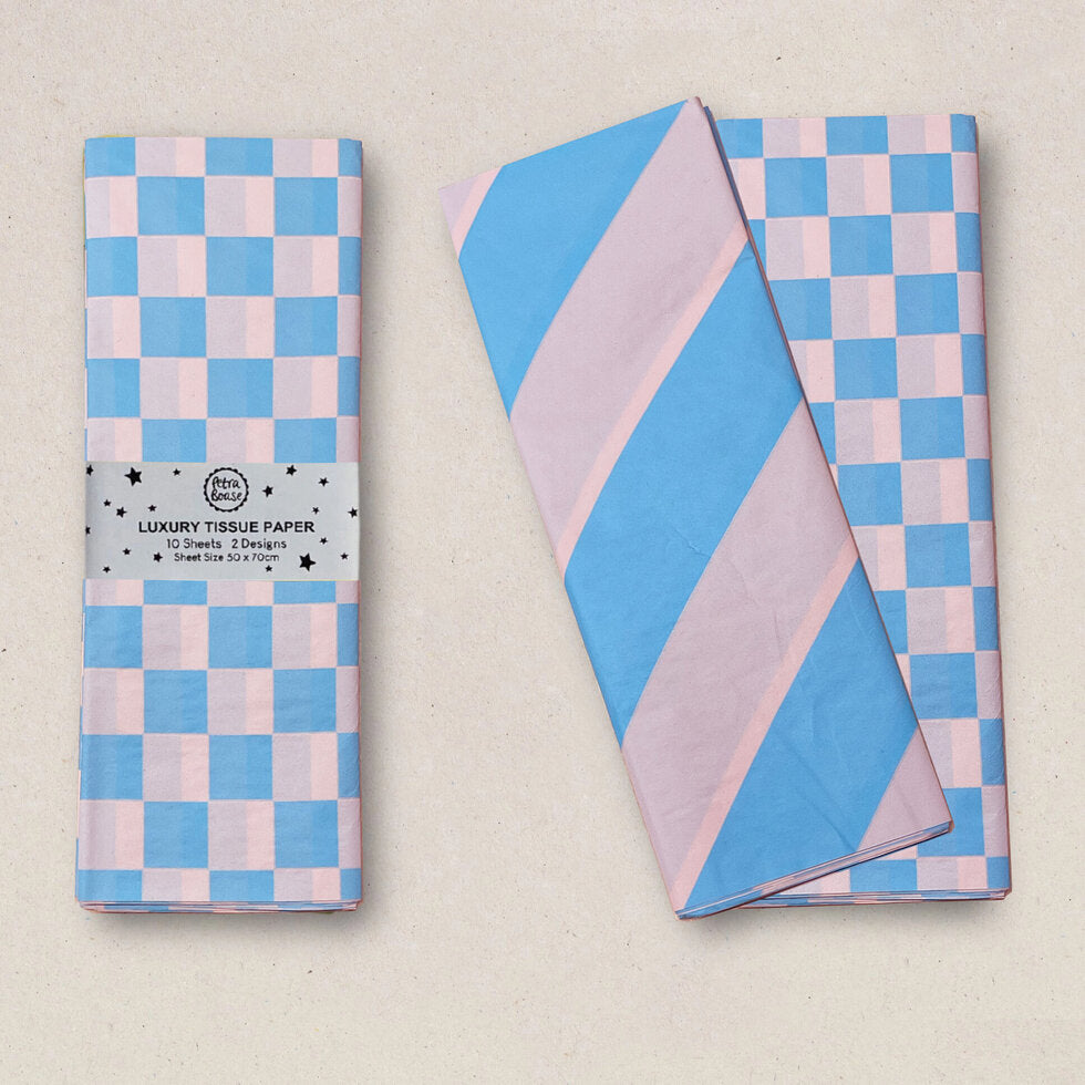 Pattern tissue paper in peach and sky blue