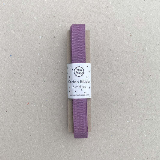 Mauve Cotton Herringbone Ribbon, 5 Metre Length