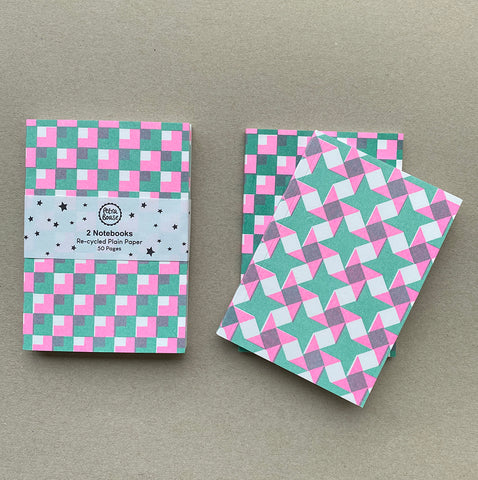 Set Of 2 Notebooks - Green & Hot Pink