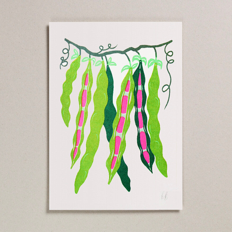 Runner Beans Risograph A4 Wall Art Print.