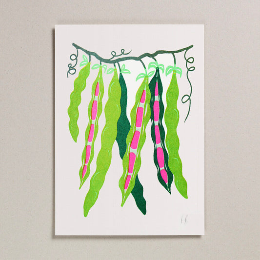 Runner Beans Risograph A4 Wall Art Print.