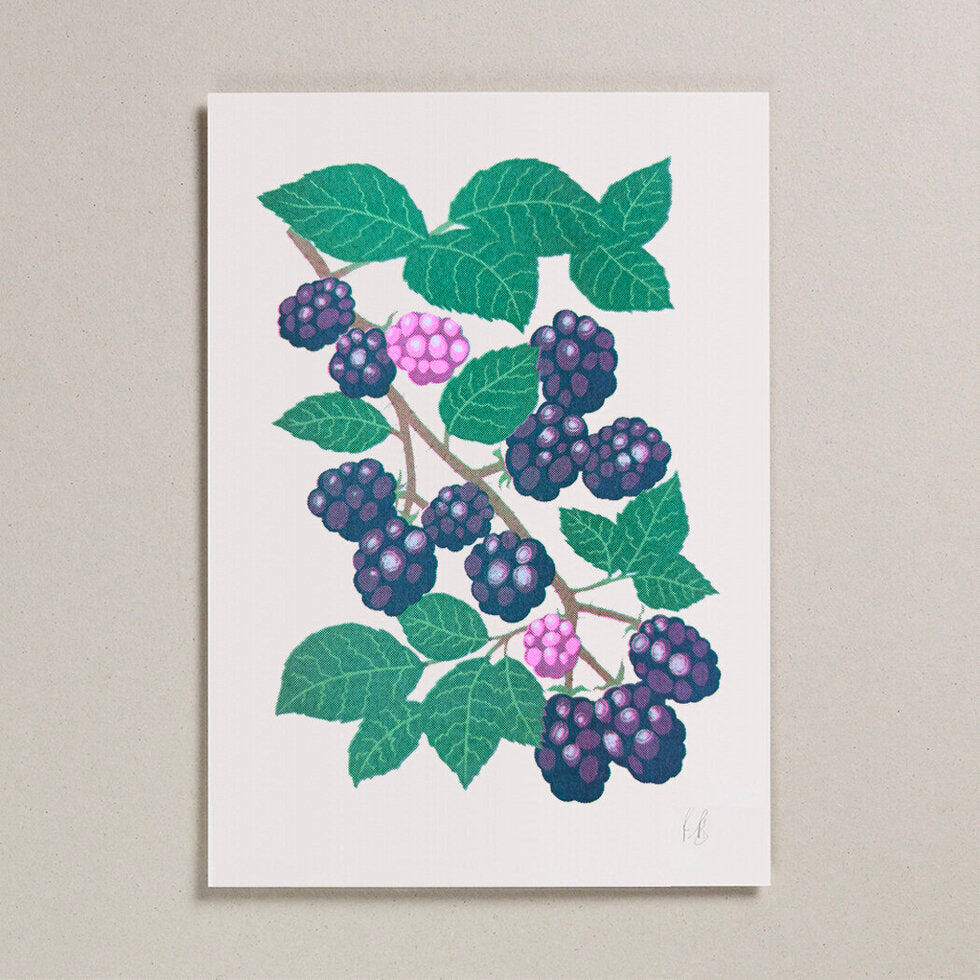 Blackberries Risograph A4 Wall Art Print.