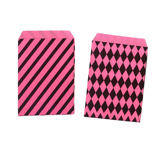 Pattern Paper Gift Bags | Flouro Pink and Black | Pack of 20