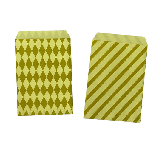 Pattern Paper Gift Bags| Yellow and Olive | Pack of 20