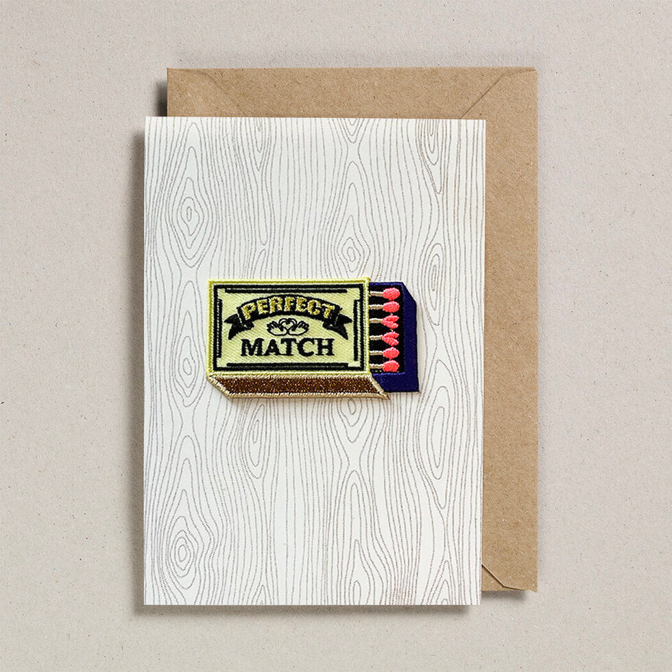 Perfect Match eco printed handmade greeting card on background.