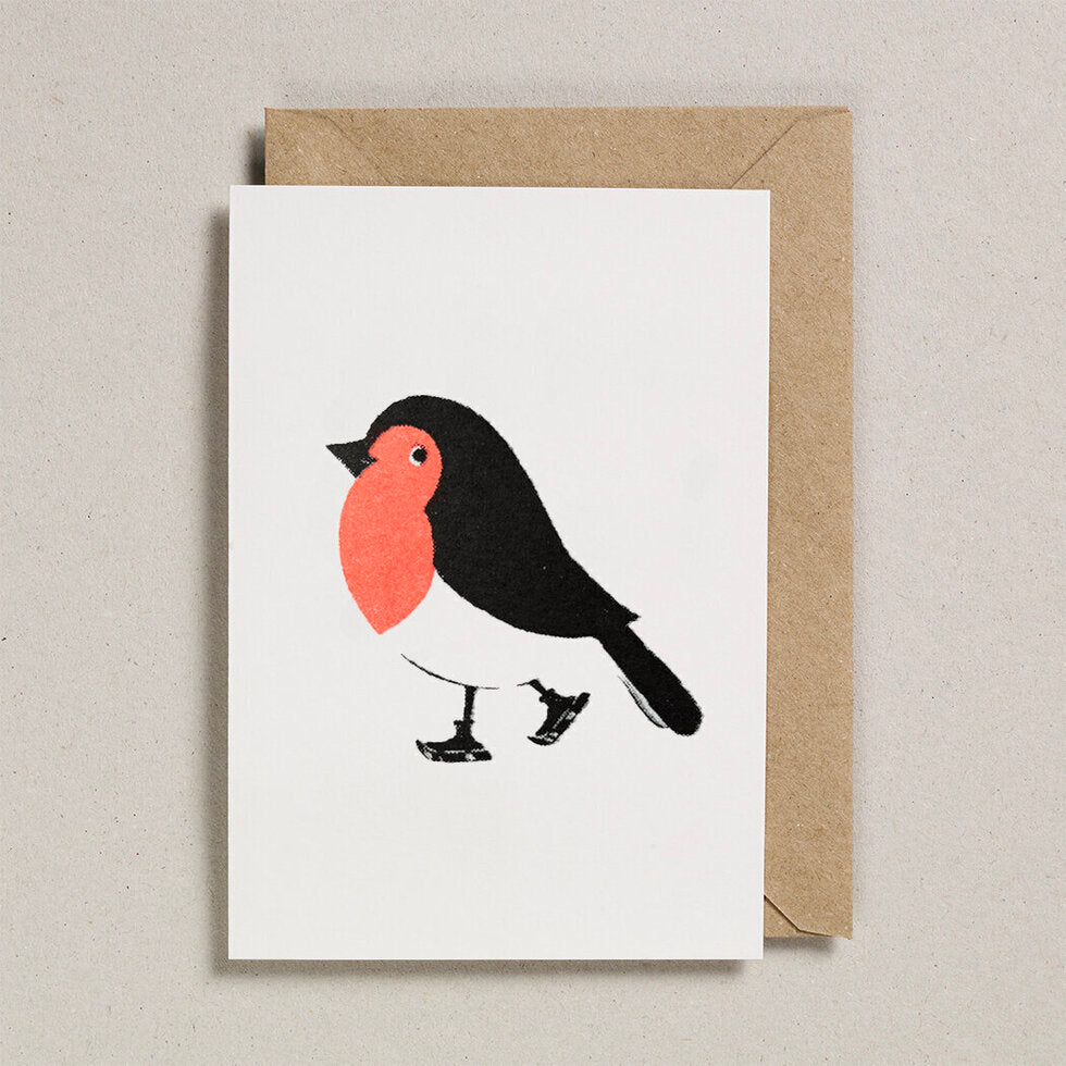 Petra Boase | Cute skating robin eco Christmas card mini pack 