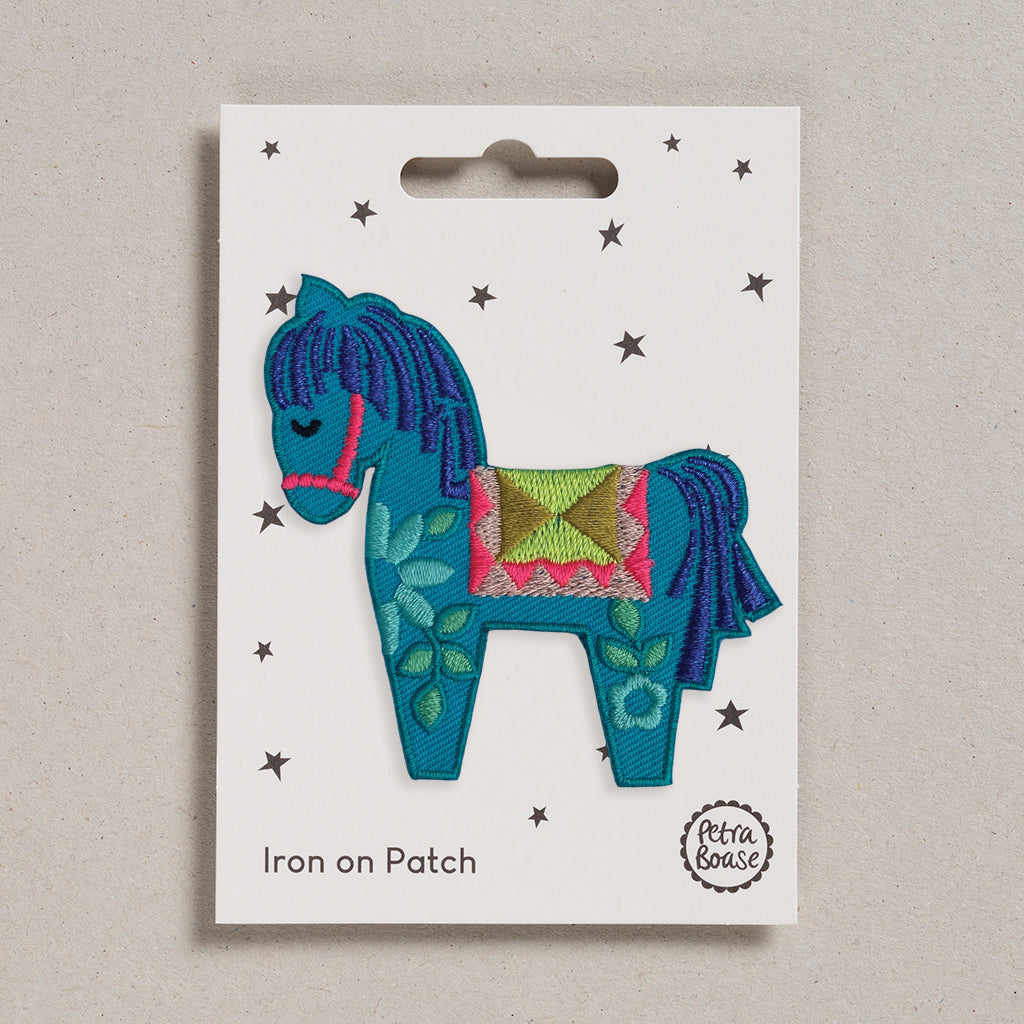 Dala horse iron on patch with beautiful embroidered detailing 