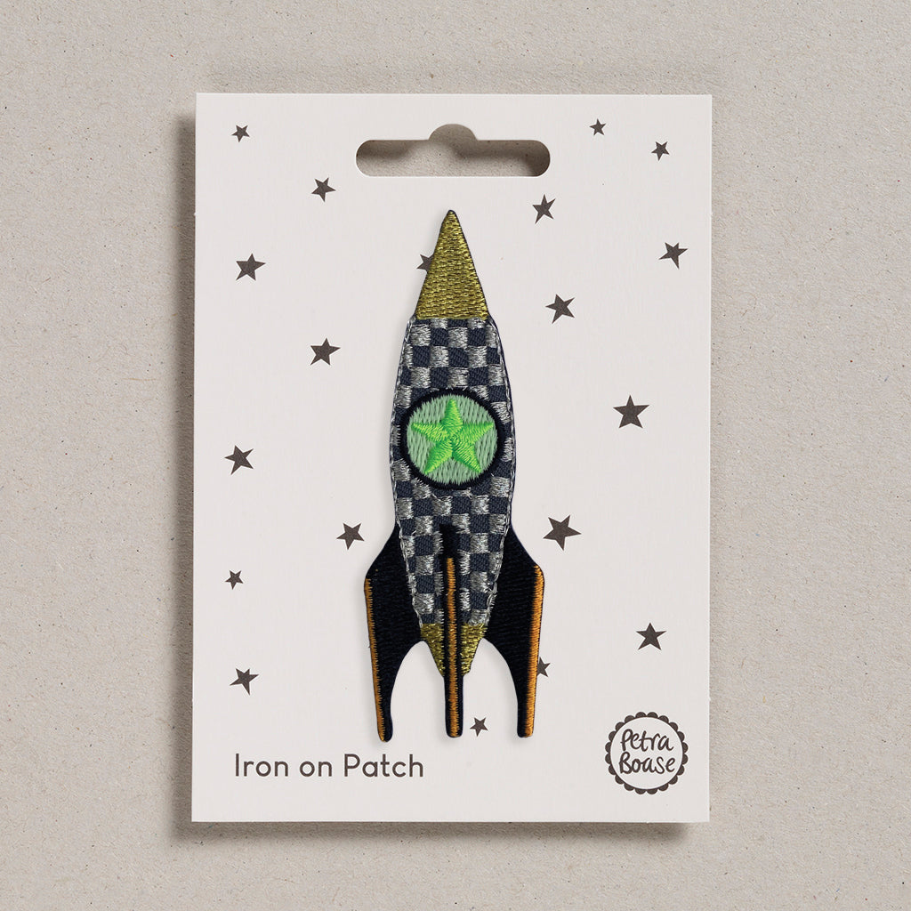 Retro rocket embroidered iron on patch 