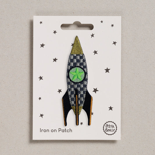Retro rocket embroidered iron on patch 