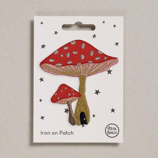 Toadstool iron on patch with embroidered details. 