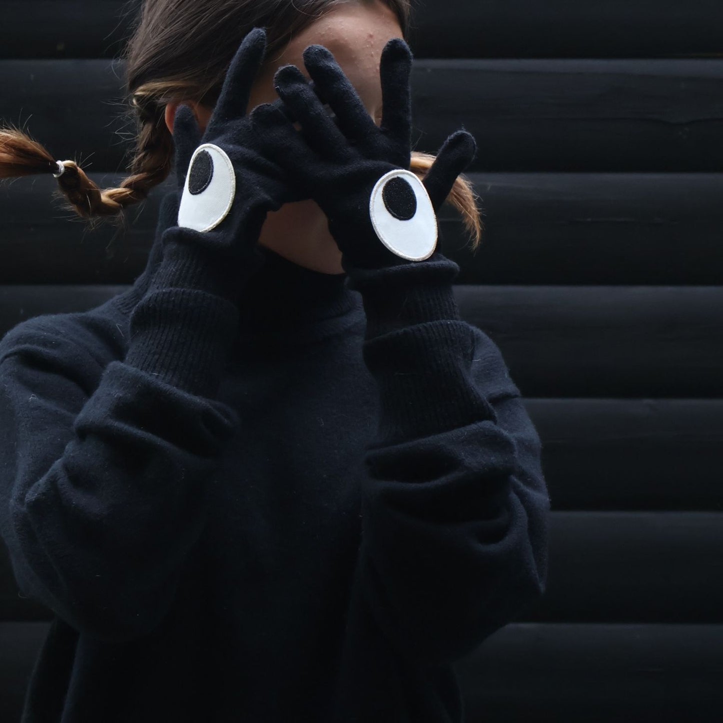 Petra Boase big googly eye iron on patches on gloves